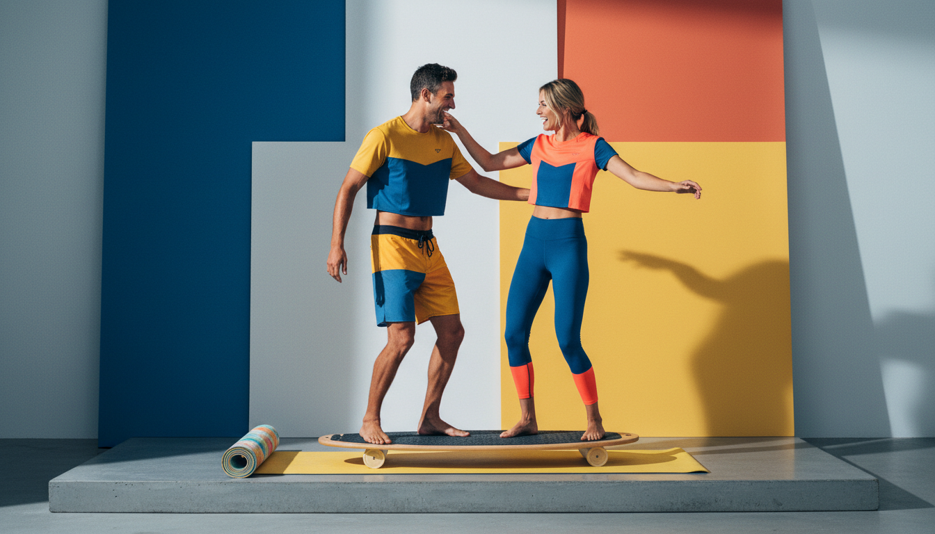 IKKI Balance Board Set aus Holz mit Korkrolle und Ständer